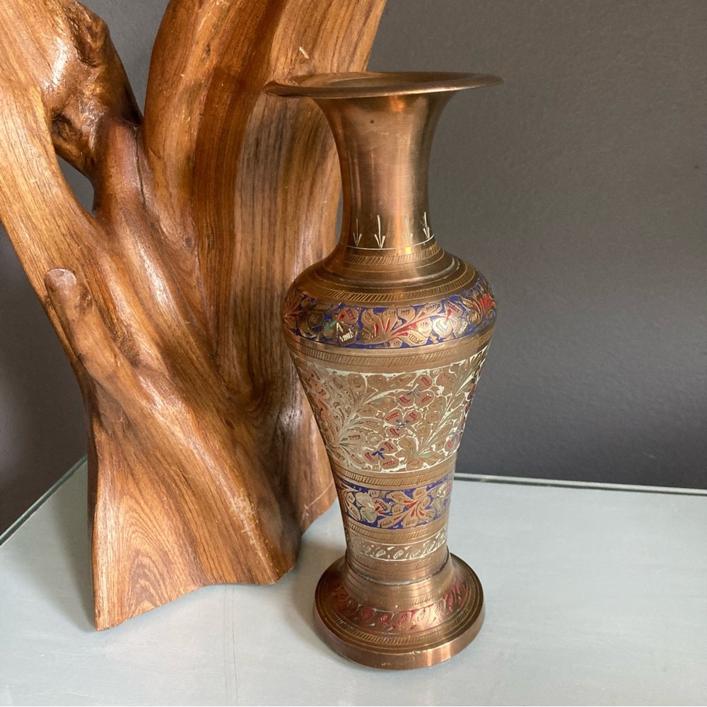 Vintage Etched Brass Vase From India